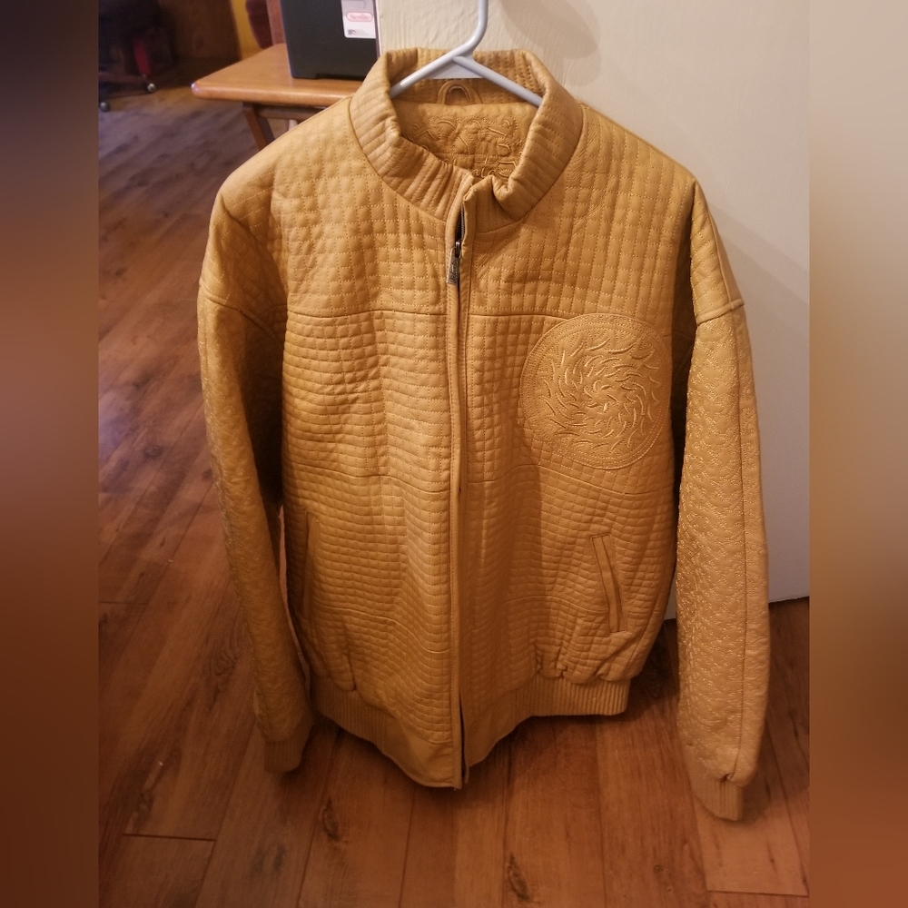 Men's Tan leather coat/jacket size 2xlarge